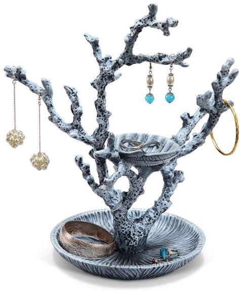 Shell & Coral Jewelry Holder Ceramic Tree Jewelry Holder, Clay Tree Jewelry Holder, Cool Jewelry Holder, Jewelry Organizer Ceramics, Earings Holders, Necklace Holder Ceramic, Clay Ideas For Jewelry Holders, Clay Jewelry Holder Necklaces, Clay Jewelry Organizer