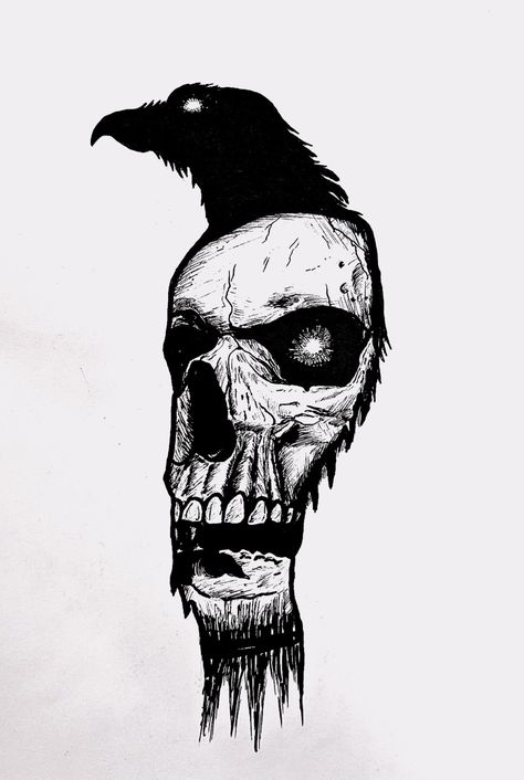 Punisher Tattoo Design, Crow Skull Drawing, Punisher Tattoo, Black Crow Tattoos, Crow Tattoos, Ariel Tattoo, Deadpool Tattoo, Chicano Style Tattoo, Crow Tattoo