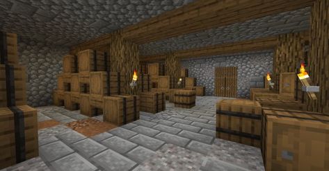 Basement Minecraft, Minecraft Storage Room Ideas, Storage Room Ideas, Minecraft Storage Room, Minecraft Storage, Cellar Ideas, Fall Canvas Painting, Barrel Room, Build Inspiration