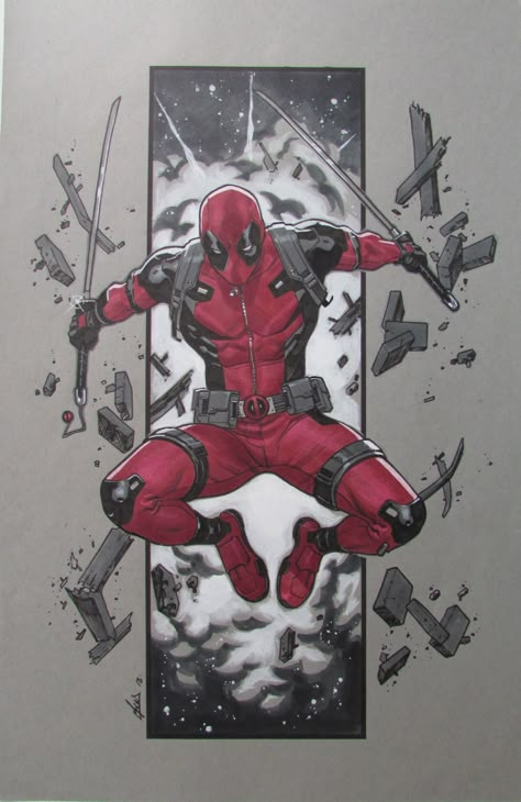 Deadpool Rob Liefeld, Deadpool Vs Wolverine Comic Art, Deadpool Pose Reference, Deadpool And Wolverine Sketch, Deadpool Drawing Sketches, Deadpool Art Drawing, Deadpool Comic Art, Drawing Deadpool, Deadpool Illustration