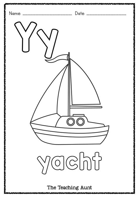 Y is for Yacht Art and Craft - The Teaching Aunt Letter Y Crafts, Letter Y Worksheets, Alphabet Wall Cards, Alphabet Letter Activities, Alphabet Crafts Preschool, Coloring Letters, English Ideas, The Letter Y, Coloring Worksheet