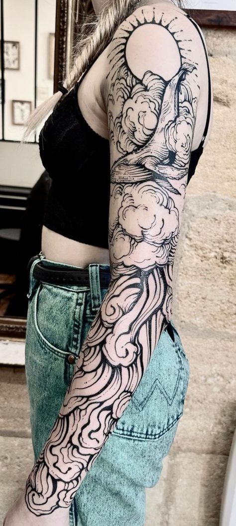 Etching Tattoo Sleeve, Gojira Tattoo, Full Tattoo Sleeve, Tattooed Arm, Tattoo Full Sleeve, Anatomical Tattoos, Arm Sleeve Tattoo, Dinosaur Tattoo, Etching Tattoo