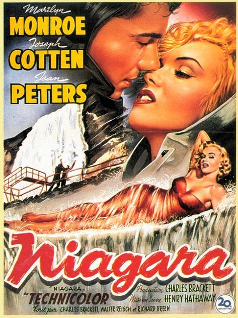 ‘Niagara’ - 1953 film poster, starring Marilyn Monroe, Joseph Cotton & Jean Peters Police Font, Coast Guard Helicopter, Jean Peters, Joseph Cotten, Gentlemen Prefer Blondes, Hampi, Charlie Chaplin, 20th Century Fox, Alfred Hitchcock