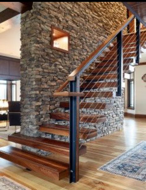 3 Level Staircase, Cottage Staircase, Wooden Staircase Design, Staircase Art, Transitional Staircase, Wooden Staircase, Staircase Designs, Open Stairs, Contemporary Staircase