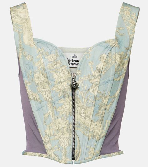 Classic paneled toile de Jouy corset in blue - Vivienne Westwood | Mytheresa Cotton Corset Top, Vivienne Westwood Shop, Cotton Corset, Blue Toile, Alex Perry, Roger Vivier, Emilio Pucci, Bridal Shoes, Corset Top