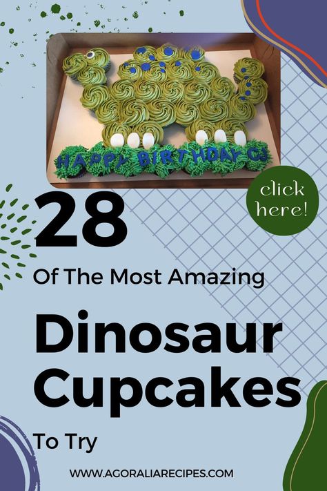 We all have fond memories of watching dinosaur movies as kids, which ignited our fascination with these incredible creatures. If your child's birthday is approaching and you're planning a dinosaur-themed party, look no further. We're here to provide you with delectable and visually appealing Dinosaur Cupcakes. Follow our recipes to create and decorate these cupcakes easily in your own kitchen. Dinosaur Cake And Cupcakes, Dinosaur Cupcake Cake Template, Easy Dinosaur Cupcakes, Dinosaur Birthday Party Cake Cupcakes, Cupcake Dinosaur Cake, Dinosaur Cupcakes Boys, Dinosaur Pull Apart Cupcakes, Dino Cupcake Cake, Dinasour Cupcakes Ideas