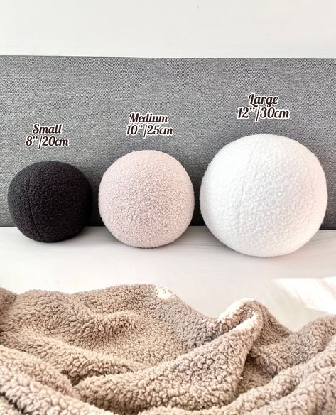 Ball Cushions On Sofa, Neutral Colors Palette, Trendy Pillows, Ball Pillow, Knot Pillow, Colors Palette, Boucle Fabric, Round Pillow, Round Design