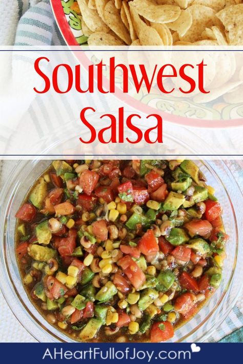 Mmm mmm Southwest Salsa recipe made with black-eyed peas. Serve with tortilla chips at your family gatherings, parties, and simply any time you have the craving. :)  #southwest #southwestsalsa #salsarecipe #southwestsalsarecipe Southwest Salsa Recipe, Southwest Salsa, Potatoes And Vegetables, Salsa Ingredients, Italian Salad Dressing, Vegetables Recipes, Italian Salad, Frozen Corn, Salsa Recipe