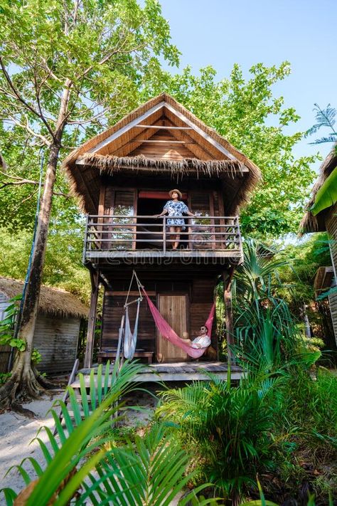 Bungalow on the beach of an Island in Thailand royalty free stock photo Thailand Bungalow, Couple On Vacation, Architecture Design Exterior, Island Bungalow, Bungalow On The Beach, Wooden Villa, Beach With Palm Trees, Small Beach Houses, Beach Bungalow