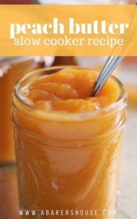 Slow Cooker Peach Butter, Crock Pot Peach Butter, Crockpot Peach Jam, Crockpot Canning Recipes, Crock Pot Jam, Peach Canning Ideas, Peach Crockpot, Crockpot Peach Butter, Crockpot Peach Butter Recipe