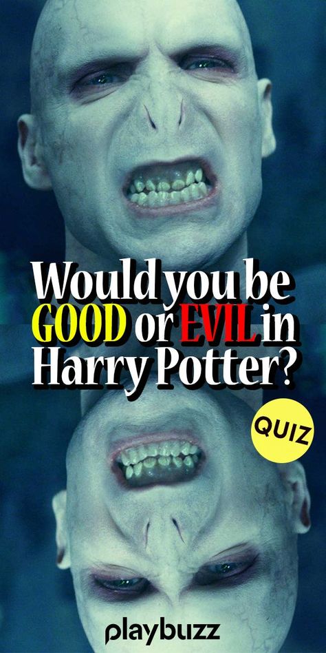 QUIZ: Would you be good or evil in Harry Potter? *** #PlaybuzzQuiz #HarryPotterQuiz Harry Potter Trivia Voldemort Hogwarts Wizarding World Fantastic Beasts Playbuzz Quiz Evil Harry Potter, Harry Potter Videos Funny, Voldemort Funny, Harry Potter Villains, Harry Potter Trivia, Harry Potter Curses, Harry Potter Scar, Harry Potter Riddles, Harry Potter Voldemort