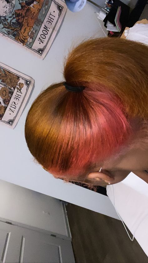 Cinnamon And Pink Hair, Brown And Pink Hair Peekaboo, Honey Brown And Pink Hair, Brown And Pink Hair Black Women, Light Brown And Pink Hair, Adore Hair Dye, Brown And Pink Hair, Dye Styles, Dye Inspiration