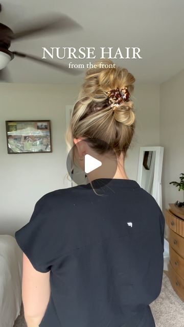 Nurse Messy Bun, Hair For Nursing, Hospital Worker Hairstyles, Dental Hygiene Hairstyles Updo, Easy Medical Hairstyles, Nurse Short Hairstyles, Hair For Nurses Hairstyles, Nurses Hairstyle Easy, Long Hair Nurse Hairstyles