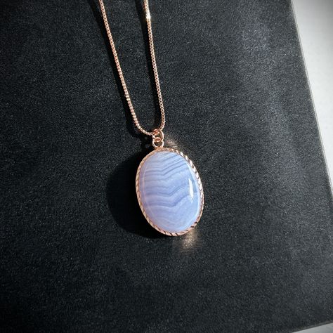 Natural Blue Lace Agate in Oval Shape Rose Gold Pendant | Blue Lace Agate Necklace Blue Lace Agate Pendant Gift for Her (without chain) Blue Lace Agate Necklace, Rose Gold Pendant, Agate Necklace, Necklace Blue, Blue Lace Agate, Agate Pendant, Lace Agate, Blue Lace, Oval Shape