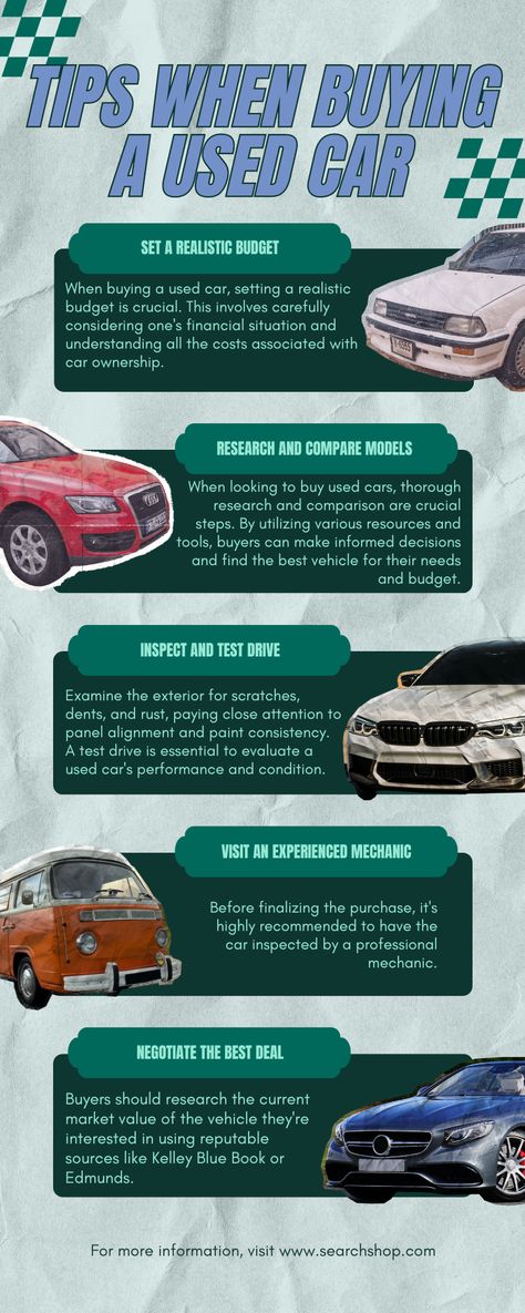 5 essential tips to keep in mind when buying a used car! Make sure you’re getting the best deal with our guide on pricing, inspections, and more. Save this Pin for later and share with anyone shopping for a used car. #UsedCarShopping #CarBuyingTips  https://searchshop.com/auto/research/articles/buying-a-used-auto/essential-tips-to-buy-used-cars-on-a-budget Buying Car, Buying A Used Car, Car Life Hacks, Car Buying Guide, Car Shopping, Car Life, Buy Used Cars, Car Buying Tips, Car Set