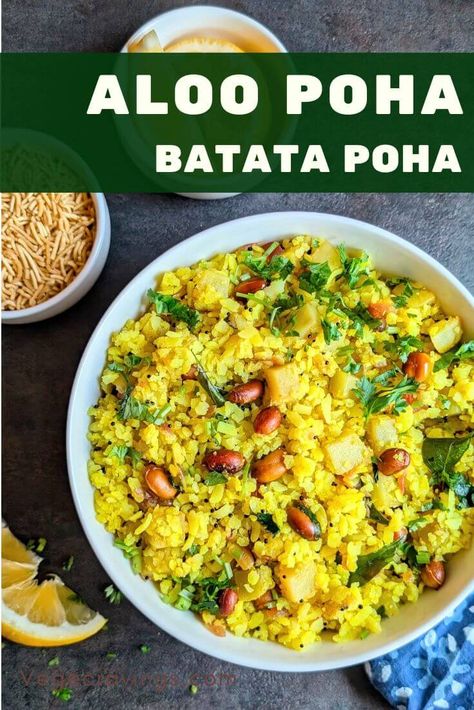 Aloo poha or batata poha is an Indian breakfast made from flattened rice & potatoes. Mildly spicy, tangy and perfect for a light, quick meal. Batata Poha Recipe, Poha Recipes Indian, Poha Recipe Breakfast Indian, Poha Breakfast, Poha Recipe, Food Simple, Aloo Recipes, Autumn Recipes, Indian Breakfast