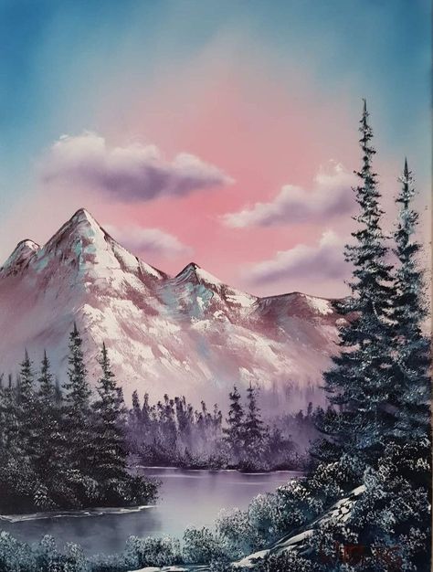 Bob Ross - Painting | Dieses Bild erscheint Bob Ross Mountain Paintings, Bob Ross Winter Paintings, Bob Ross Paintings Tutorials Easy, Easy Landscape Painting For Beginners, Painting Bob Ross, Bob Ross Landscape, Acrylic Landscapes, Easy Landscape Paintings, Bob Ross Paintings