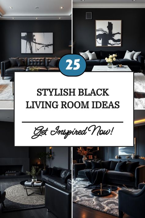 Stylish black-themed living room with modern decor and sleek furniture. Elegant Living Room Decor Ideas Classy, Black Living Room Aesthetic, Black Floor Living Room, Black Living Room Designs, Black And Cream Living Room, Black Living Room Ideas, Stylish Living Room Ideas, Black Living Room Decor, Black Living