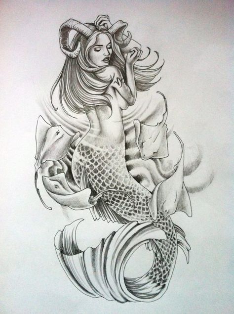 Capricorn Mermaid Tattoo, Capricorn Mermaid, Capricorn Woman, Siren Tattoo, Sea Goat, Mermaid Tattoo Designs, Capricorn Aesthetic, Capricorn Art, Capricorn Tattoo