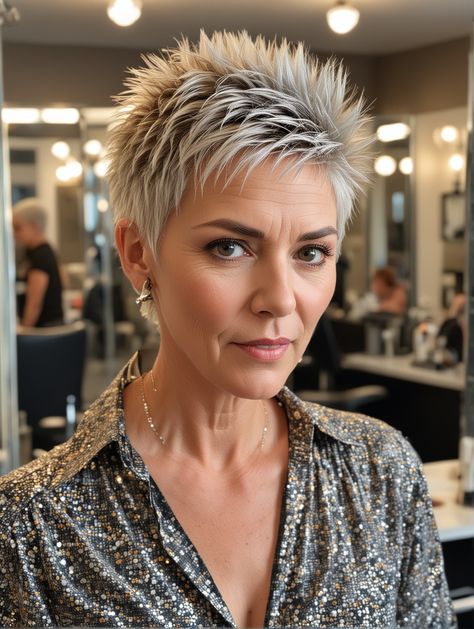 Short Spiky Silver Hair, Short Spiky Hairstyles For Women Over 50, Short Spiky Haircuts For Women Over 50, Short Spiked Hair For Women Over 50, Jamie Lee Curtis Haircut, Spike Hair, Spikey Short Hair, Spikey Hair, Choppy Pixie