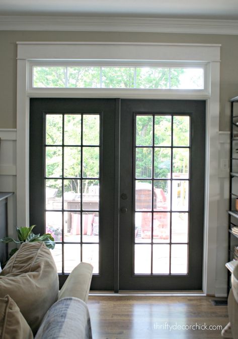 The Curse of the Back Door from Thrifty Decor Chick Black French Doors, Gray Doors, Porte In Ferro, Thrifty Decor Chick, Palette Design, French Doors Patio, Garage Conversion, Sliding Glass Doors, Interior Painting