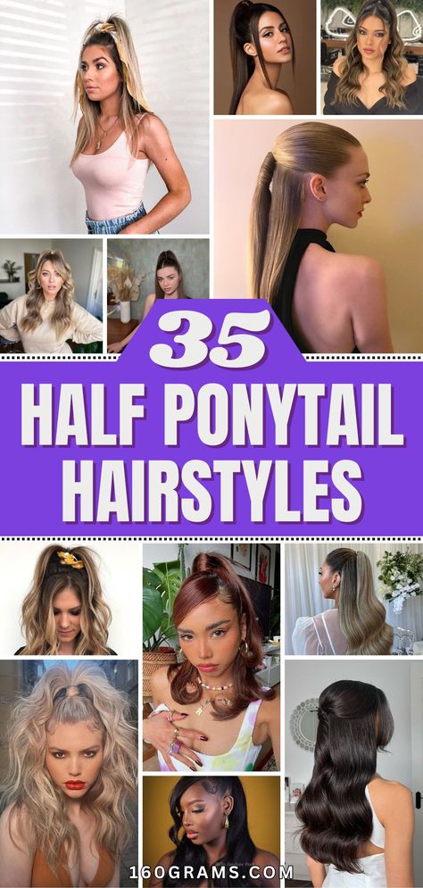 Save this pin for the latest half ponytail hairstyle trends that will elevate your hair game! From casual to elegant styles, these half ponytails are perfect for any occasion. Get inspired to rock your locks with these stunning hairstyles. #HalfPonytail #HairstyleTrends #HairInspiration Bang Ponytail, Half Ponytail Hairstyles, Box Braids Images, Ponytail Hairstyles For Black Women, Rock Your Locks, Full Ponytail, Half Cornrows, Bump Hairstyles, Bangs Ponytail