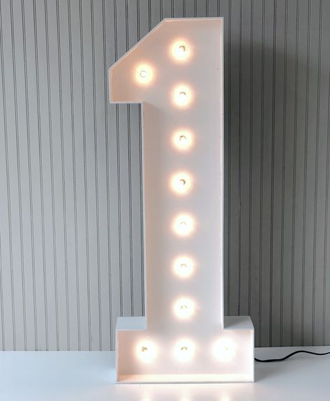 This image is of a white 4ft tall number 1 that is lighted with bulbs. Tag Us On Instagram, Marquee Numbers, Stand Light, Number 1, Number One, Kids Birthday, 1st Birthday, Birthday, On Instagram