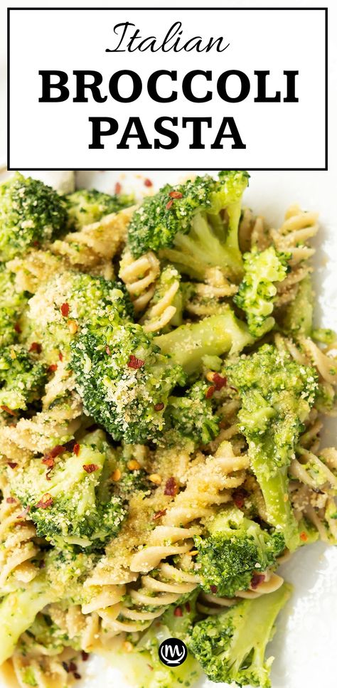 Broccoli, chili flakes, garlic, olive oil and pasta tossed with toasted breadcrumbs taste absolutely delicious! #veganrecipes #broccolirecipes #easydinnerrecipes #cheapmeals #pastarecipes #healthydinnerrecipes Vegan Broccoli Pasta, Fusilli Recipes, Italian Broccoli, Broccoli Pasta Recipe, Vegan Pasta Dish, Vegan Broccoli, Garlic Broccoli, Healthy Budget, Vegan Pasta Recipes