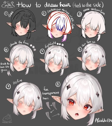 Drawing Tutorial Step By Step, Digital Hair, Drawing Hair Tutorial, Anime Tutorial, Digital Painting Techniques, Art Advice, Digital Art Beginner, Hair Brushes, Anime Drawing