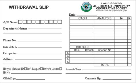 Withdrawal Slip Form, Bank Withdrawal Slip Template, Bank Deposit Slip, Withdrawal Slip, Deposit Slip, Form Example, Diy Classroom Decorations, Teaching Life Skills, Preschool Writing