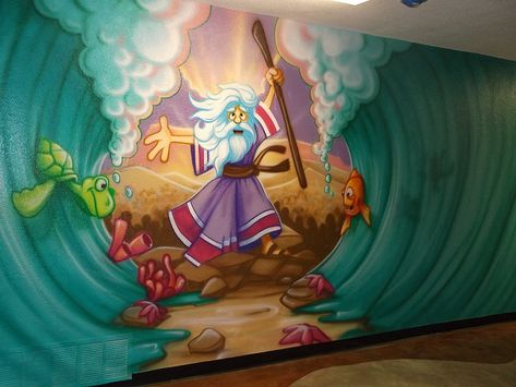 Retta Baptist Church | Airbrush Design & Muraling | Worlds of Wow! | Flickr Childrens Ministry Room, Sunday School Classroom Decor, Childrens Ministry Decor, Church Nursery Decor, Kids Church Rooms, Kids Church Decor, Airbrush Design, Church Wall Art, Sunday School Rooms