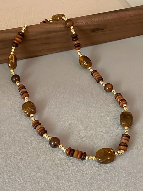 1pc Vintage Millaird Brown Faux Cat Eye Stone Beaded Necklace Delicate Women ChokerI discovered amazing products on SHEIN.com, come check them out! Cat Eye Stone, Hiking Accessories, Womens Chokers, Cats Eye Stone, Portable Bag, Stone Beaded Necklace, Camping Bag, Cherry Print, Couple Matching