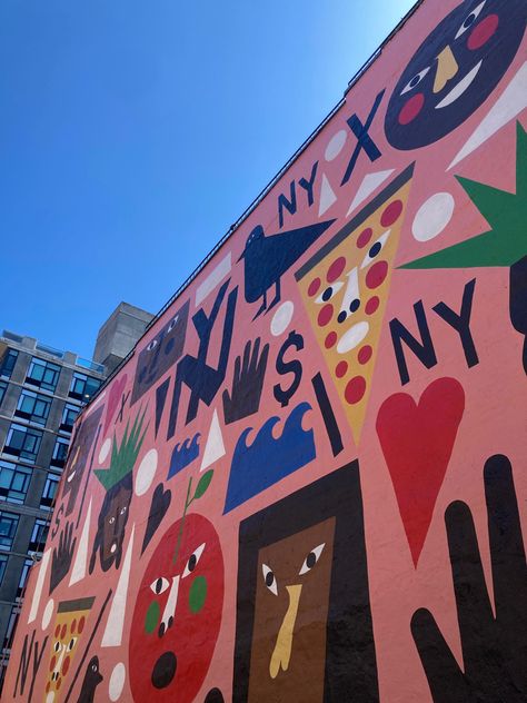 New York Mural, City Wall Mural, City Murals, Building Wall Murals Street Art, Nyc Murals, City Scape Mural, Manhattan Bar, Cityscape Mural, New York Graffiti Aesthetic