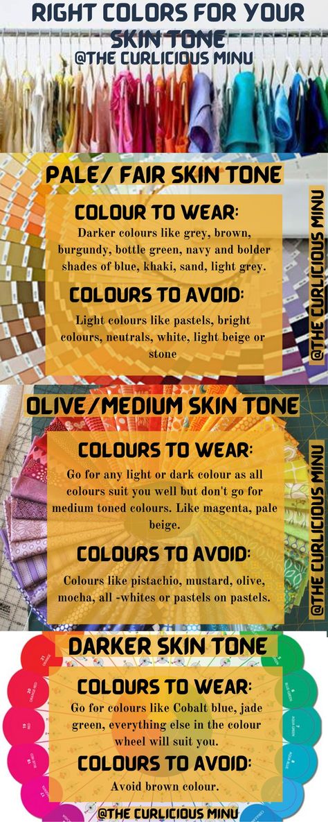 Right color for your skin tone. Dusky Skin Colour Palette, Fair Skin Color Palette, Color Palette For Dark Skin Tone, Fair Skin Colors To Wear, Colors That Look Good On Dark Skin, How To Make Skin Fair, Clothes Color For Dark Skin Women, Warm Skin Tone Colors To Wear, Skin Tone Chart Color Palettes