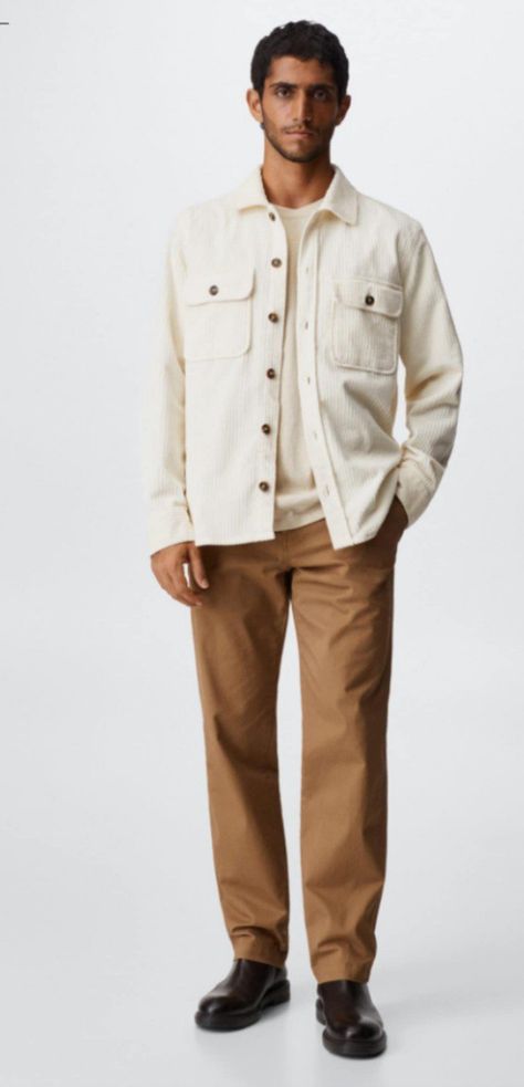 Beige Corduroy Jacket Outfit, White Corduroy Jacket Outfit, Kyoto Prewedding, Outfit Sobrecamisa, Earth Tone Outfits Men, Brunch Fits, Outfit Cowo, White Jacket Outfit, Earth Tone Outfits