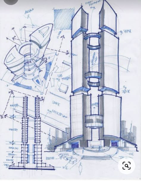 Skyscraper Concept Diagram, Highrise Buildings Concept, High Rise Building Concept Sketch, High Rise Architecture Concept, High Tech Architecture Concept, Building Concept Sketch, Skyscraper Architecture Drawing, Skyscraper Design Concept, Skyscraper Architecture Concept Design