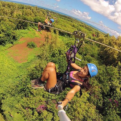 April 17, 2015  Zip lining over Hawaii with @taylorya! GoPro HERO4 | #zipline #hawaii #goprooftheday Zipline Photography, Hawaii Ziplining, Zip Line Aesthetic, Zip Lining, Zip Lining Aesthetic, Go Pro Photos Ideas, Gopro Pictures, Best Hawaiian Island, Gopro Photography