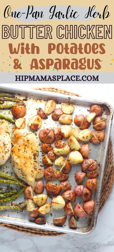 garlic herb butter chicken with asparagus Garlic Herb Butter Chicken, Chicken Red Potatoes, Herb Butter Chicken, Potato And Asparagus Recipe, Potatoes And Asparagus, Herb Butter Recipe, Chicken With Potatoes, Garlic Herb Butter, Chicken Asparagus