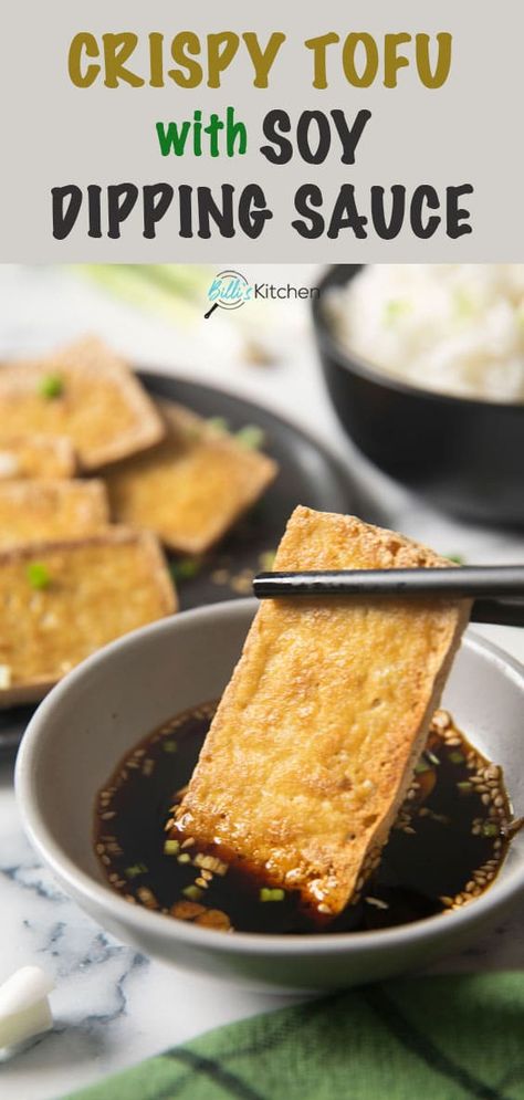 An appetizer, a side dish, or a main dish? Crispy Tofu with Soy Dipping Sauce can be any of these, and it'll only take you 30 minutes to have everything ready! Enjoy! Crispy Tofu Sauce, Fried Tofu Dipping Sauce, Crispy Tofu Dipping Sauce, Soy Sauce Tofu, Tofu With Soy Sauce, Pan Fried Tofu Recipes, Tofu Sauce, Pan Fried Tofu, Soy Recipes