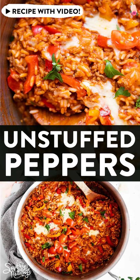 Unstuffed Pepper Skillet, Beef And Peppers, Dinner For Tonight, Pepper Skillet, Unstuffed Peppers, Popular Dinner Recipes, Cornbread Casserole, Thanksgiving Dinner Menu, One Skillet Meals