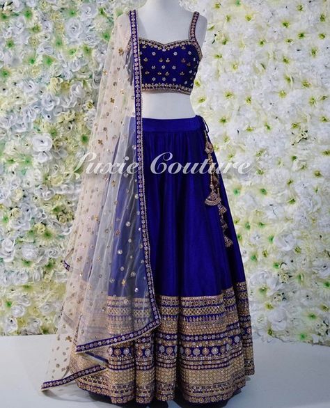 Pinterest: @pawank90 Lehenga Royal Blue, Lehenga Royal, Raw Silk Lehenga, Indian Outfits Lehenga, Lehnga Dress, Blue Lehenga, Half Saree Designs, Indian Lehenga, Indian Wedding Outfits