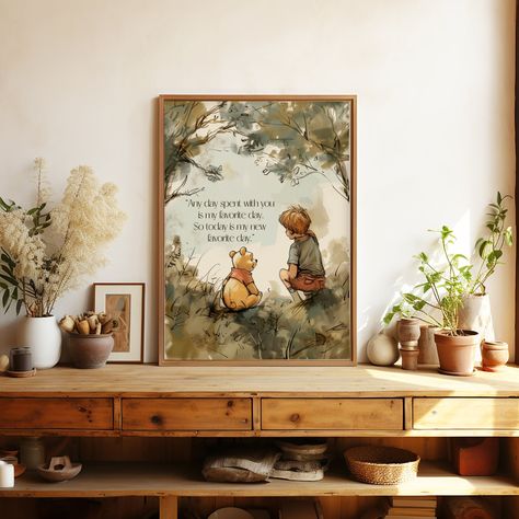 Winnie-The-Pooh Nursery Art, Nursery Decor, Nursery Quotes, Nursery Watercolor Art, Nursery Art, Winnie the Pooh Christopher Robin, Vintage A lovely watercolor print for your little one's nursery and beyond!  ⧫What You'll Receive⧫ 1 Original Digital Art Piece in 5 different size ratios. You'll receive 5 different high resolution files all at 300dpi with the following specifications and dimensions: ◗ 2:3 ratio - good for sizes (in inches) 4x6 | 6x9 | 8x12 | 10x15 | 12x18 | 16x24 | 20x30 | 24x36 ◗ Winnie The Pooh Nursery Wallpaper, Christopher Robin Bedroom, Nursery Ideas Pooh Bear, Winnie Nursery, Dr Seuss Themed Nursery, Pooh Bedroom, Vintage Pooh Bear Nursery, 100 Acre Woods Nursery, Pooh Nursery Vintage