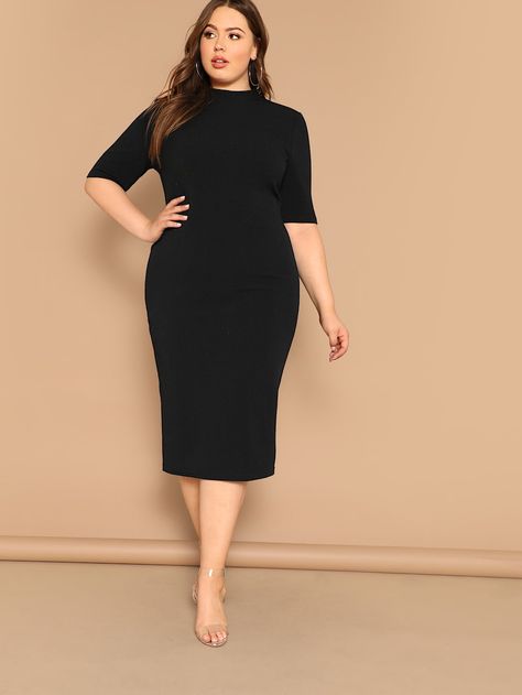 Stand Collar Dress, Plus Size Long Dresses, Curve Fashion, Shein Dress, Vestidos Vintage, Fashion Dresses Casual, Bodycon Fashion, Slim Dresses, Casual Summer Dresses