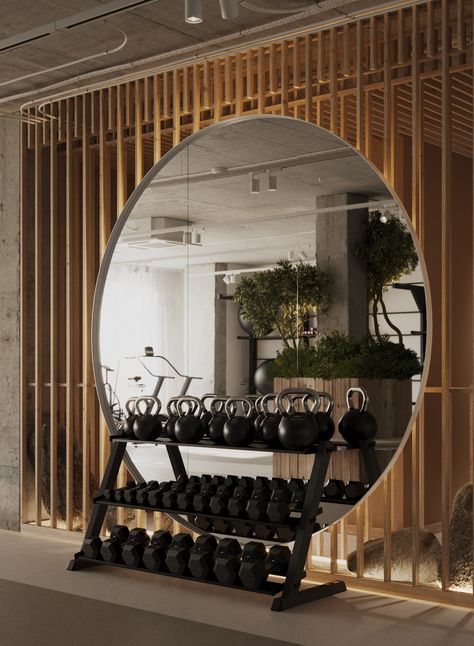 Gym Mirror Wall, Hotel Lobby Interior Design, Boutique Gym, Gym Design Interior, Interior Design Masters, Gym Mirrors, Lobby Interior Design, Gym Room At Home, Rostov On Don