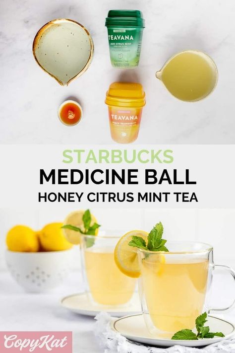 Medicine Ball Starbucks, Honey Citrus Mint Tea, Medicine Ball Recipe, Smoothie Station, Starbucks Medicine Ball Recipe, Starbucks Medicine Ball, Mint Tea Recipe, Hot Tea Recipes, Starbucks Tea