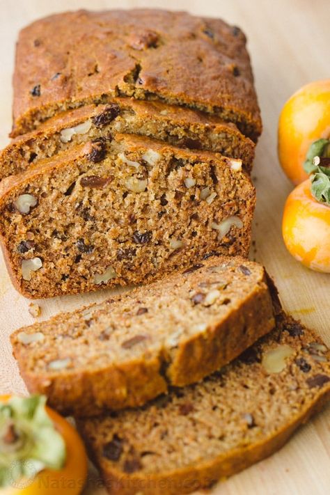 Persimmon Bread Recipe Easy, Persimmons Recipes, Persimmon Bread Recipe, Persimmon Cookie Recipe, Persimmon Cookies, Persimmon Bread, Loaf Breads, Persimmon Recipes, Baked Desserts