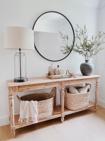 Shop "HALLWAY LIGHTING" on LTK Baskets Under Console Table, Coastal Foyer, Foyer Table Decor, Console Decor, Decor Inspiration Diy, Large Console Table, Console Table Styling, Entry Furniture, Console Table Decorating