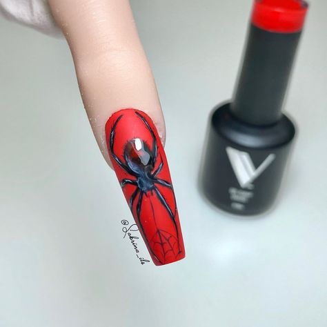 Specializing in Sculpted Nails on Instagram: “Looks like most of you voted YES in my stories for a tutorial/watch me work video on this super creepy hairy black widow 🕷 Posting the…” Spider Nail Designs Black Widow, Black Widow Spider Nails, Black Widow Nail Art, Black Widow Nails, Hockey Nails, Red And Black Spider, Spider Nail, Spider Drawing, Work Video