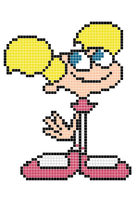 Cross Stitches Patterns, 90s Perler Bead Pattern, 90s Pixel Art, Pixel Art Cartoon Characters, Cartoon Pixel Art, Pixel Art Cartoon, Colorful Pixel Art, Dexter's Laboratory, Modele Pixel Art