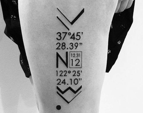 Gps Coordinates Tattoo, Ben Volt Tattoo, 2spirit Tattoo, Coordinates Tattoo, Famous Tattoo Artists, Number Tattoos, Cat Tattoos, Tiny Tattoo, Mountain Tattoo